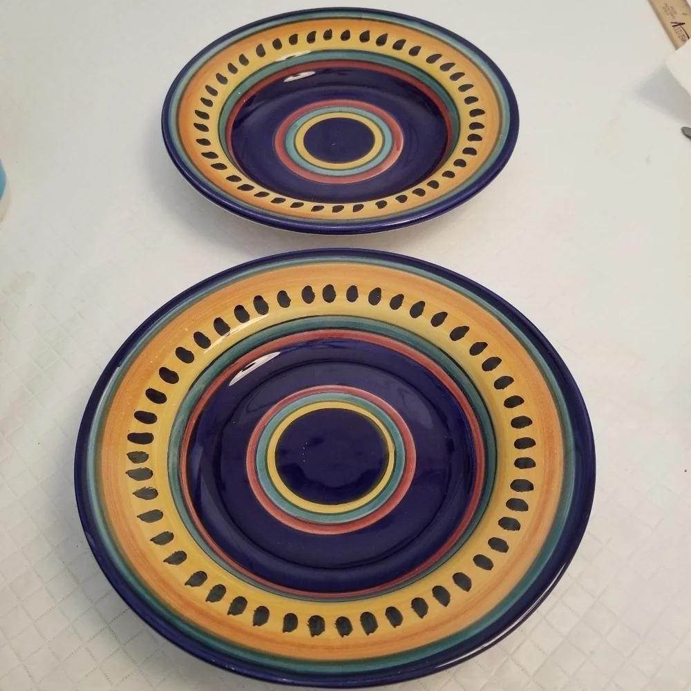 Pier 1 Italian Swirl Pair of 9 1/2 inch Soup Bowls Hand Painted